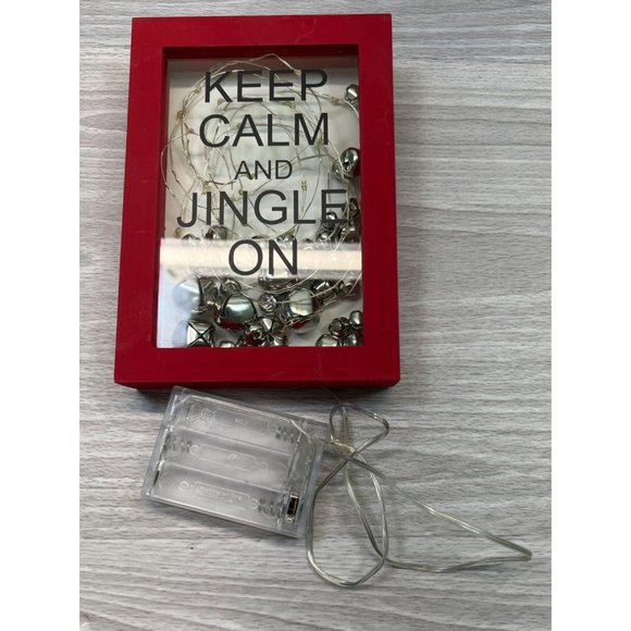 Keep Calm and Jingle On Red Light Up Shadow Box with Christmas Bells 6.5" Tall - Picture 2 of 7
